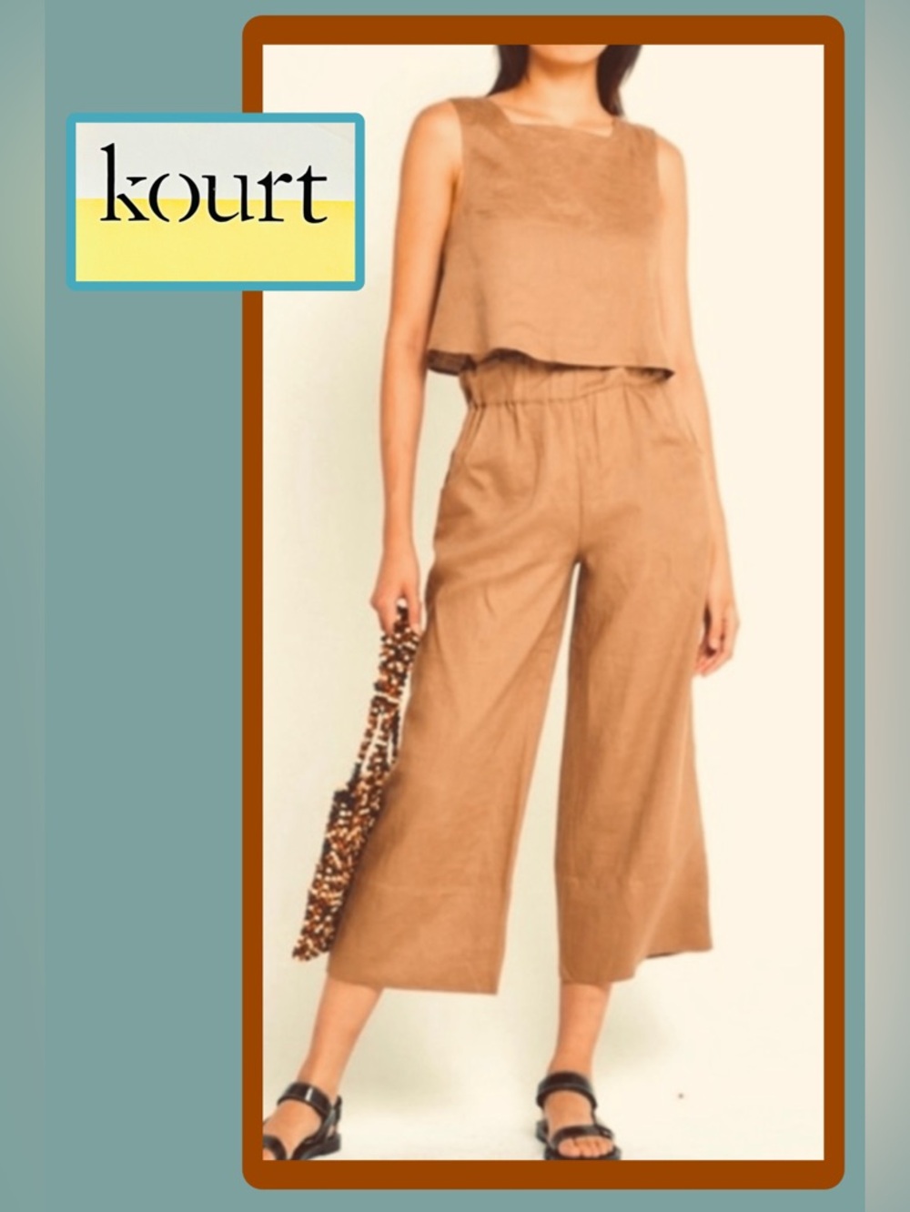 NWT Kourt Willow Tie Back Crop Top & Pant SET Cotton/ Linen Blend
